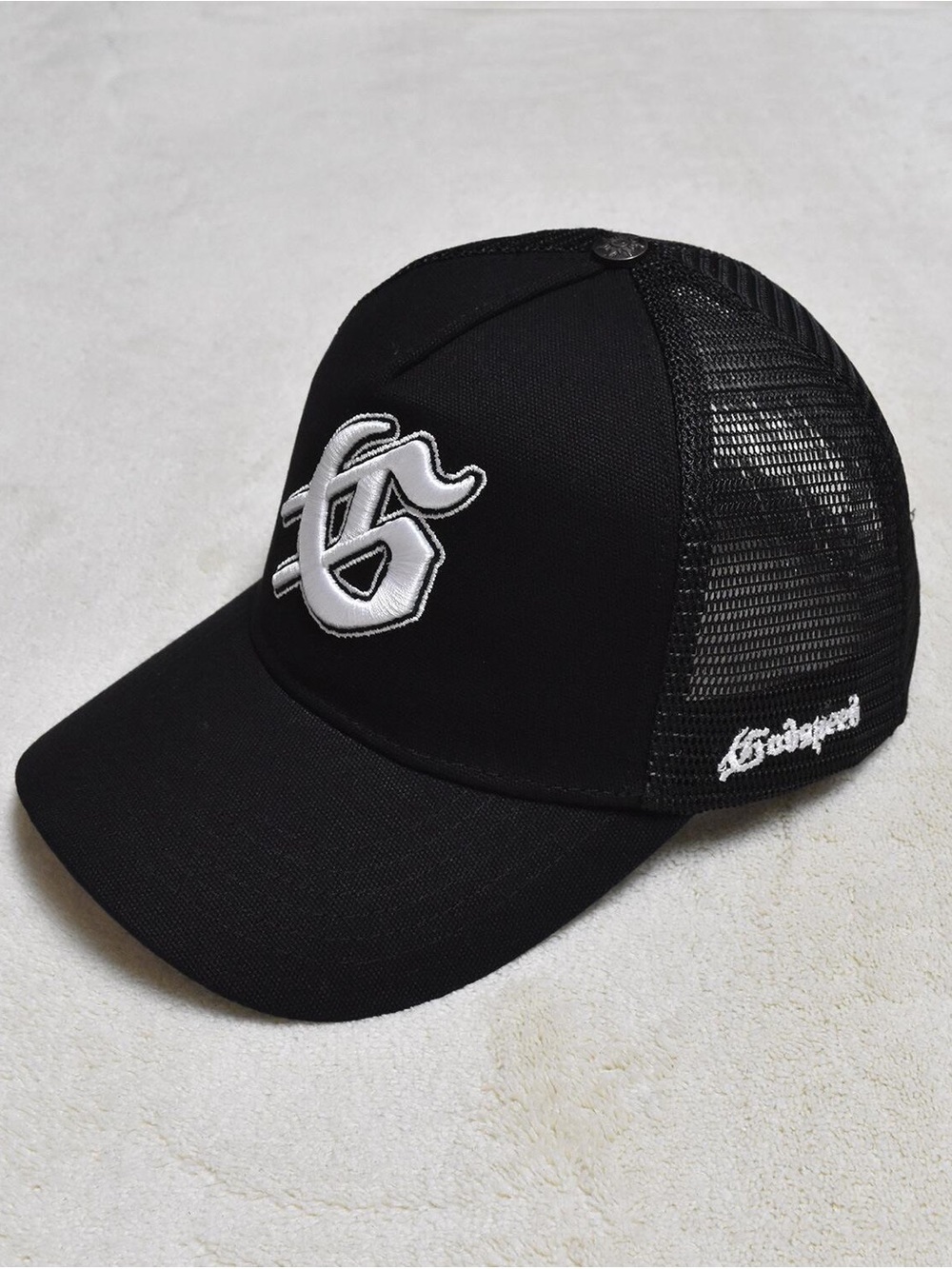 Black Mesh Baseball Cap with Embroidered Logo - Unbranded